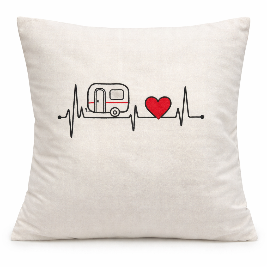 Wohnwagen Herz Kissen, hellbeige, 50x50 cm