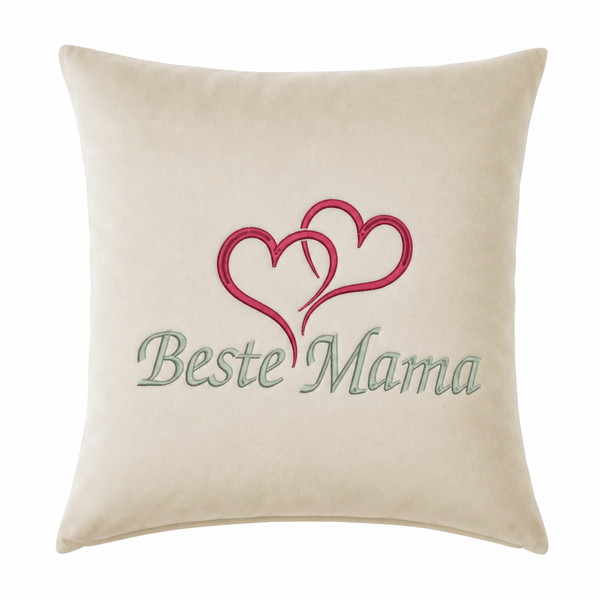 Baumwollkissen Muttertag Stickerei - Beste Mama Herzhaft