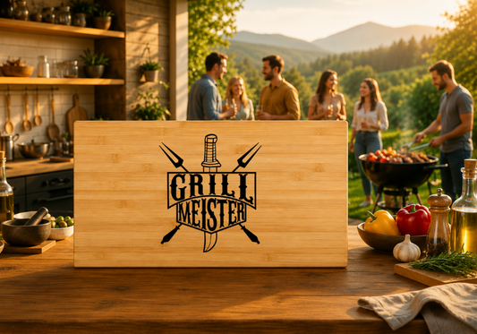 Graviertes Holzbrett aus Bambus 28x45cm - Grill Meister - Ideale Geschenke